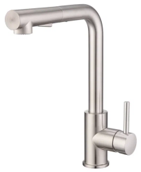 Смеситель для кухни/мойки EMAR, однорычажный, керамический картридж, высокий, с поворотным выдвижным изливом, длина излива 210 мм, латунь, цвет сатин