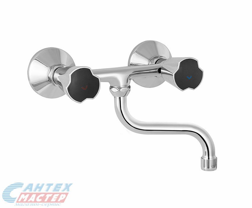 Смеситель для кухни/мойки Mofem Nova 306 двухвентильный, резиновый, с поворотным изливом, длина 125 мм, латунь, цвет хром, кухонный, хромированный, настенный, 142-0059-04