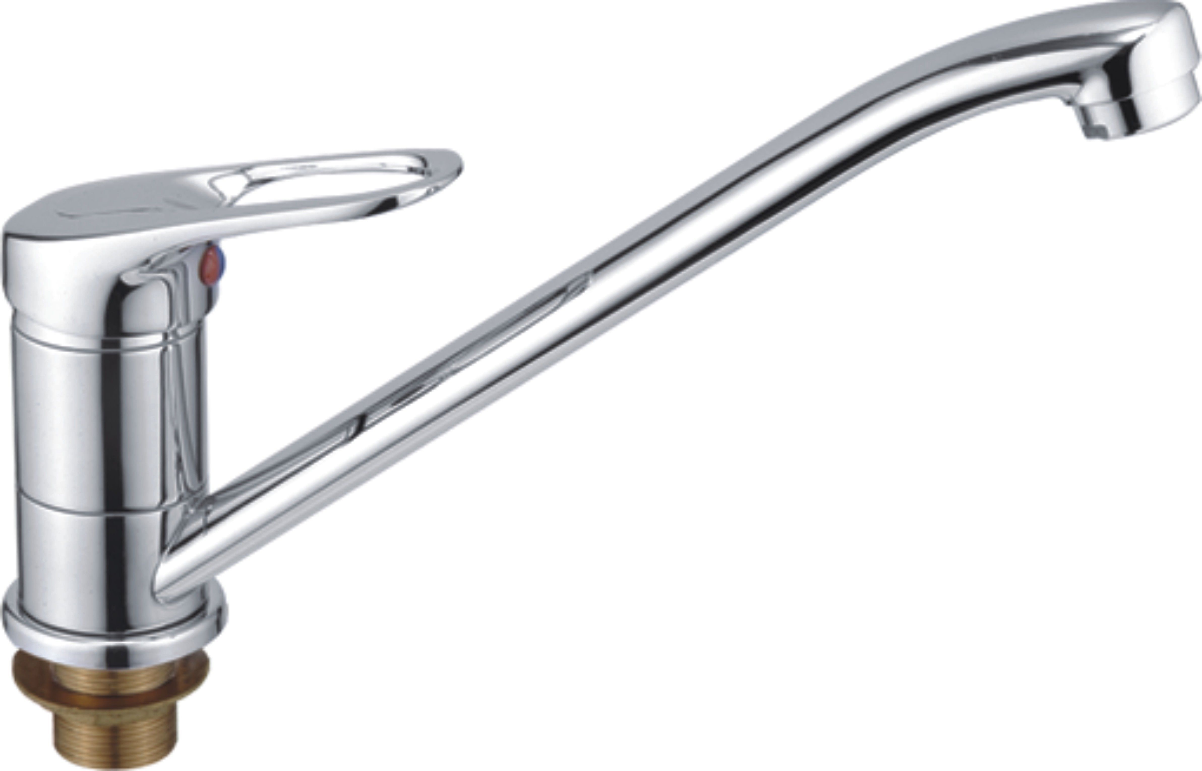 Смеситель для кухни/мойки HAIBA однозахватный, поворотный, латунный, с длинным изливом, длина 217 мм, латунь, цвет хром