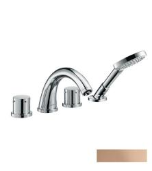 Смеситель для ванны Axor Starck двухвентильный, с рукоятками zero, монтаж на плитку, неповоротный, латунный, длина излива 24,2 см, керамический, цвет полированное красное золото, с душевым шлангом 110 см/лейкой, на 4 отверстия