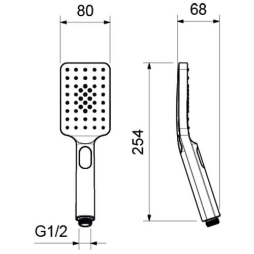 Лейка душевая Aquatek Лира 80 мм прямоугольная, 3 режима, матовый черный, пластик, ручная, для душа/ванной