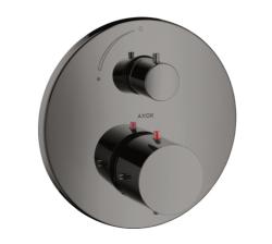 Смеситель для душа Axor Starck, термостатический, с запорным вентилем, скрытого монтажа, настенный, без излива/шланга/лейки, круглый, латунный, цвет полированный черный хром, с термостатом, встроенный/встраиваемый/термостатный