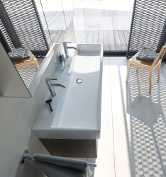 Раковина DURAVIT Vero Air, 120х47х16,5 см, подвесная, прямоугольная, санфарфор, шлифованная, цвет белый, 2 отверстия под 2 смесителя, слив/перелив