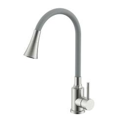 Смеситель для кухни/мойки Splenka S201.4307.05 однорычажный, поворотный/гибкий излив, керамический, высота 235 мм, длина 214 мм, нержавеющая сталь/силикон, цвет сатин/серый