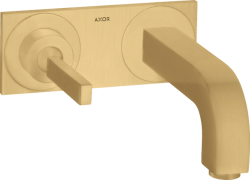 Смеситель для раковины Axor Citterio, однорычажный с тонкой рукояткой, настенный/встраиваемый, скрытого монтажа, фиксированный излив, длина излива 22 см, керамический, латунь, цвет шлифованное золото, с панелью