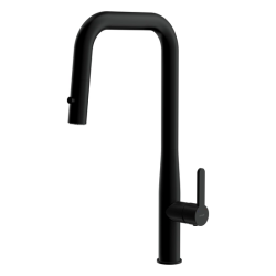 Смеситель для кухни/мойки Cersanit Oliva однорычажный, поворотный/ п-образный/выдвижной излив, керамический, высота 252 мм, длина 210 мм, нержавеющая сталь, цвет черный матовый