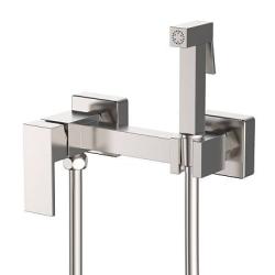 Смеситель с гигиеническим душем Splenka S98.51.05, настенный, однорычажный, керамический, без излива, с гибким шлангом/лейкой, латунь, цвет сатин