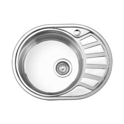 Мойка Ledeme 57х45х18 см толщина 0,8 мм врезная, с сифоном 3 1/2" чаша слева, нержавеющая сталь, декор, хром, для кухни L65745-L