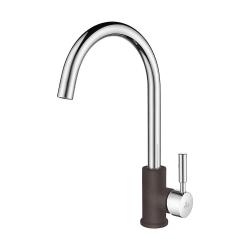 Смеситель для кухни/мойки Paulmark Holstein, однорычажный, поворотный излив, керамический картридж, высокий, длина излива 208 мм, латунь, цвет кофе/хром