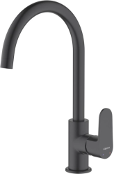 Смеситель для кухни/мойки Aquatek Оберон однорычажный, поворотный, латунный, длина излива 205 мм, цвет матовый черный