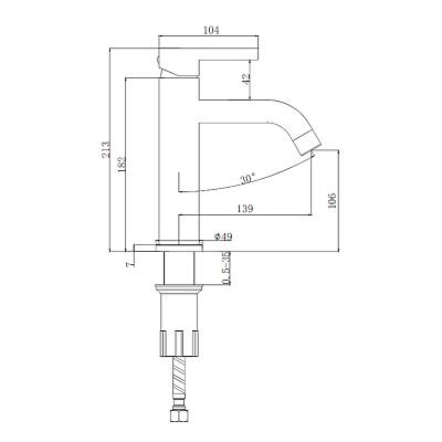 Смеситель для раковины/умывальника Splenka S221.10.03 однорычажный, неповоротный, фиксированный излив, длина 139 мм, высота 106 мм, нержавеющая сталь, цвет графит