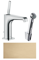 Смеситель для раковины Axor Citterio E 130 с гигиеническим душем/лейкой, однорычажный, фиксированный излив, длина 14,3 см, керамический, латунь, цвет шлифованная бронза, шланг 160 см, для биде, сливной клапан Push-Open