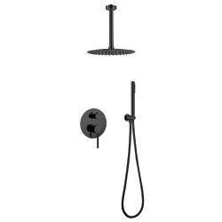 Душевая система ABBER Emotion встраиваемая, цвет черный матовый, комплект: однорычажный, смеситель/тропический душ (с верхней лейкой)/лейка/шланг, внутренний (скрытый) монтаж