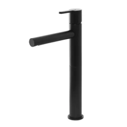 Смеситель для раковины Cezares Leaf, однорычажный, высокий, длина излива 132 мм, неповоротный, керамический, латунь, цвет черный матовый, с донным клапаном