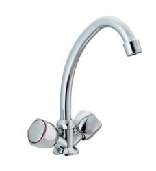 Смеситель для кухни/мойки Ekko, двухвентильный, поворотный, керамический, длина излива 131 мм, силумин, цвет хром