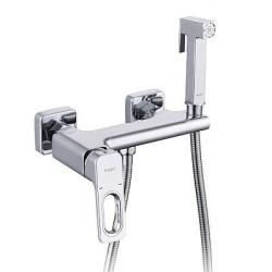 Смеситель с гигиеническим душем Raglo R51.51, настенный, однорычажный, керамический, без излива, с гибким шлангом/лейкой, латунь, цвет хром