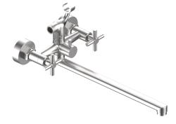Смеситель для ванны/душа Esko Astana двухвентильный, керамический, настенный, излив поворотный 350 мм, с гибким шлангом, с душевой лейкой, нержавеющая сталь, хром