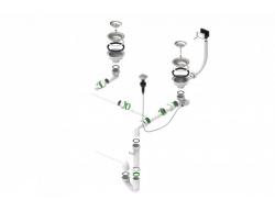 Двойной сифон ALVEUS 114-PP-114- POPUP, компактный, клапан-автомат, с переливом, гидрозатвор/мокрый затвор, горизонтальный выпуск, ABS пластик, для кухонных моек LINE MAXIM, DUO