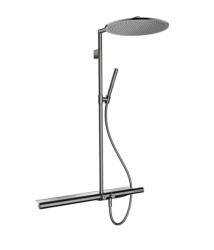 Душевая система Axor ShowerSolutions Showerpipe 800 1jet, высота 104,4 см, цвет: полированный черный хром, комплект: верхний душ/термостат для душа/ручной душ/штанга для душа/держатель для душа, наружного монтажа, настенная, латунная