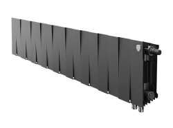 Радиатор отопления Royal Thermo PianoForte 200 Noir Sable VDR (18 секций) биметаллический, нижнее, правое подключение, для квартиры, дома, водяные, мощность 1926 Вт, настенный, черный графитовый