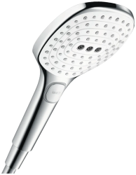 Лейка душевая Hansgrohe Raindance Select E 120 EcoSmart, настенная, квадратная, с 3 режимами, регулируемая, хромированная/пластмассовая, цвет хром/белый, ручная, для душа/ванной