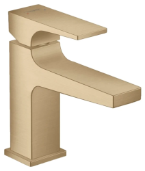 Смеситель для раковины Hansgrohe Metropol 100 однорычажный, фиксированный излив, длина 12,7 см, керамический, латунь, цвет шлифованная бронза, со сливным клапаном Push-Open