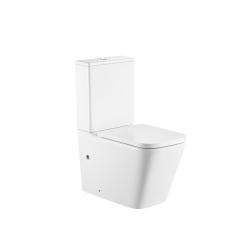 Унитаз компакт ABBER Rechteck, цвет белый, горизонтальный выпуск, напольный, с быстросьемным сиденьем микролифт, дюропласт, безободковый, смыв торнадо, режим смыва: две кнопки, чаша с бачком AC1210T