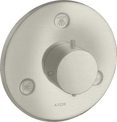 Вентиль Axor Starck Trio/Quattro 3/4" запорный/переключающий, скрытого монтажа, круглый, латунь, цвет: под сталь, керамический, встраеваемый/встроенный, для ванны/душа