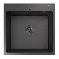 Мойка GranFest METAL 5050, 50х50 см, врезная, стальная, квадратная, цвет PVD графит, с отверстием под смеситель, без слив-перелива, без крыла, для кухни