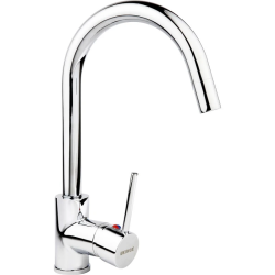 Смеситель для кухни/мойки Ukinox однорычажный, керамический, с поворотным изливом, длина 205 мм, латунь, цвет хром, кухонный, хромированный, вертикальный, кран, комплект, сантехника, водопроводные, размер, характеристики, высота, расстояние