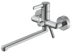 Смеситель для ванны/душа Haiba, однорычажный, настенный, поворотный, латунь, длина излива 350 мм, керамический, цвет хром Смеситель для ванны/душа Haiba, однорычажный, настенный, поворотный, латунь, длина излива 350 мм, керамический, цвет хром