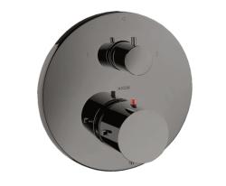 Смеситель для душа Axor Starck, термостатический, с запорным/переключающим вентилем, скрытого монтажа, настенный, без излива/шланга/лейки, круглый, латунный, цвет полированный черный хром, с термостатом, встроенный/встраиваемый/термостатный