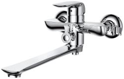 Смеситель для ванны D&K Venice Gondola настенный, однорычажный, поворотный, латунный, длина излива 31,9 см, керамический, цвет хром, с душевым шлангом/держателем/лейкой