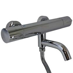 Смеситель для ванны/душа LEDEME L3399 термостатный, керамический, настенный, излив поворотный, короткий, длина 181 мм силумин, цвет хром, универсальный, горячая вода слева