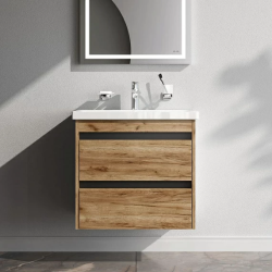 Тумба с раковиной 60 AM.PM Pulse размер 610x420x580 мм, подвесная, цвет светлое дерево, 2 выдвижных ящика, прямоугольная