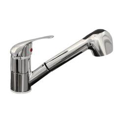 Смеситель для кухни ALVEUS GENESIS GM 140 CHR AQ однорычажный, поворотный/выдвижной, керамический, с низким гибким изливом с лейкой, высота излива 10,5 см, латунь, покрытие хром, цвет хром, на мойку