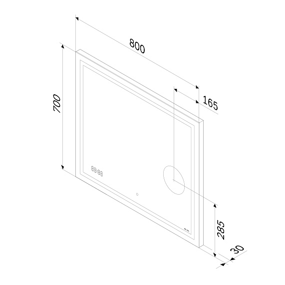 Зеркало Am.Pm Gem 800х700х30 см с LED/ЛЕД-подсветкой, прямоугольное, с ИК- сенсором, выключатель сенсорный, с часами, с косметическим зеркалом