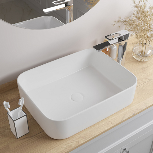 Раковина IDDIS Bridge 39х50х14 см, накладная, прямоугольная, керамическая/фарфоровая, цвет белый, без отверстия под смеситель, без слив-перелива, умывальник
