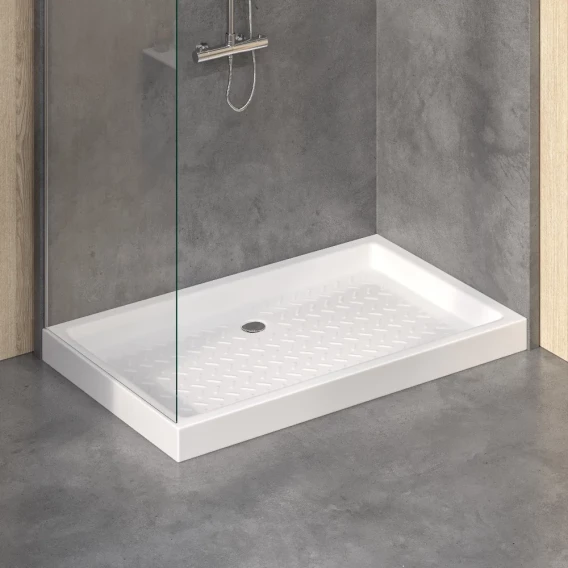 Душевой поддон RGW Ceramics CR, 70х140х10 см, прямоугольный, керамический, низкий, цвет: белый, с антискользящим покрытием, с бортиком, литой, литьевой, для душа