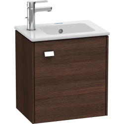 Тумба под раковину Duravit Brioso, 42х28,9х68,3 см, напольная, цвет: каштан темный/хром, 1 распашная дверца/одностворчатая, стеклянная полка, ДСП, прямоугольная, левая, в ванную комнату