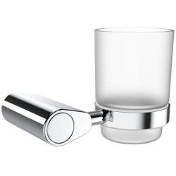 Стакан Art&Max Verona Push, с держателем, настенный, латунь/стекло, форма округлая, для зубных щеток в ванную/туалет/душевую кабину, цвет хром, к стене
