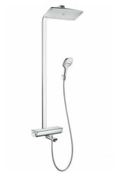 Душевая система Hansgrohe Raindance E Showerpipe 360 1jet, высота 106,6 см, цвет хром, комплект: верхний душ/ручной душ/термостат с изливом для ванны/штанга для душа/держатель для душа, наружного монтажа, настенная, латунная/стеклянная, с термостатом