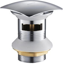 Донный клапан Aquatek AQ6004CR с переливом, цвет хром, click/clack, 69х69х78 мм квадратный, латунь, для раковины/умывальника