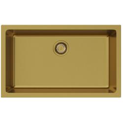 Мойка кухонная Omoikiri Okinoshima 76-U/I-G Matt, 46х76 см, врезная, из натуральной керамики (Natceramic), прямоугольная, цвет золото матовое, без отверстия под смеситель, без крыла, слив-перелив, врезная в столещницу, для кухни