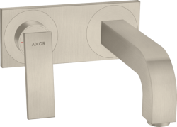 Смеситель для раковины Axor Citterio, однорычажный с рычаговой рукояткой, настенный/встраиваемый, скрытого монтажа, фиксированный излив, длина излива 22 см, керамический, латунь, цвет шлифованный никель, с панелью