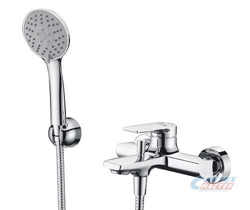 Смеситель для ванны/душа Wasserkraft Lopau однорычажный, керамический, настенный, излив фиксированный 110 мм, с гибким шлангом, душем/лейкой, латунь, цвет хром, короткий, универсальный, горизонтальный, рычажный, кран, комплект, сантехника