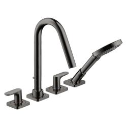 Смеситель для ванны Axor Citterio M двухвентильный, с рычаговыми рукоятками, монтаж на плитку, скрытый, неповоротный, длина излива 19 см, латунь, цвет полированный черный хром, с душевым шлангом/лейкой, на 4 отверстия, для 2-х потребителей