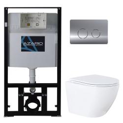 Сет Azario инсталляция с кнопкой смыва (хром) + унитаз Grado, c сиденьем микролифт, система для подвесного унитаза, со скрытым смывным бачком (бак), с подвесным унитазом