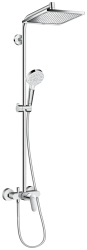 Душевая система Hansgrohe Crometta E Showerpipe 240 1jet, высота 122 см, цвет хром, комплект: верхний душ/ручной душ/однорычажный смеситель для душа/штанга для душа/держатель для душа/душевой шланг, наружного монтажа, настенная, латунная/пластиковая