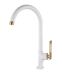 Смеситель для кухни/мойки Accoona, однорычажный, поворотный, керамический, длина излива 202 мм, латунь, цвет белый/золото